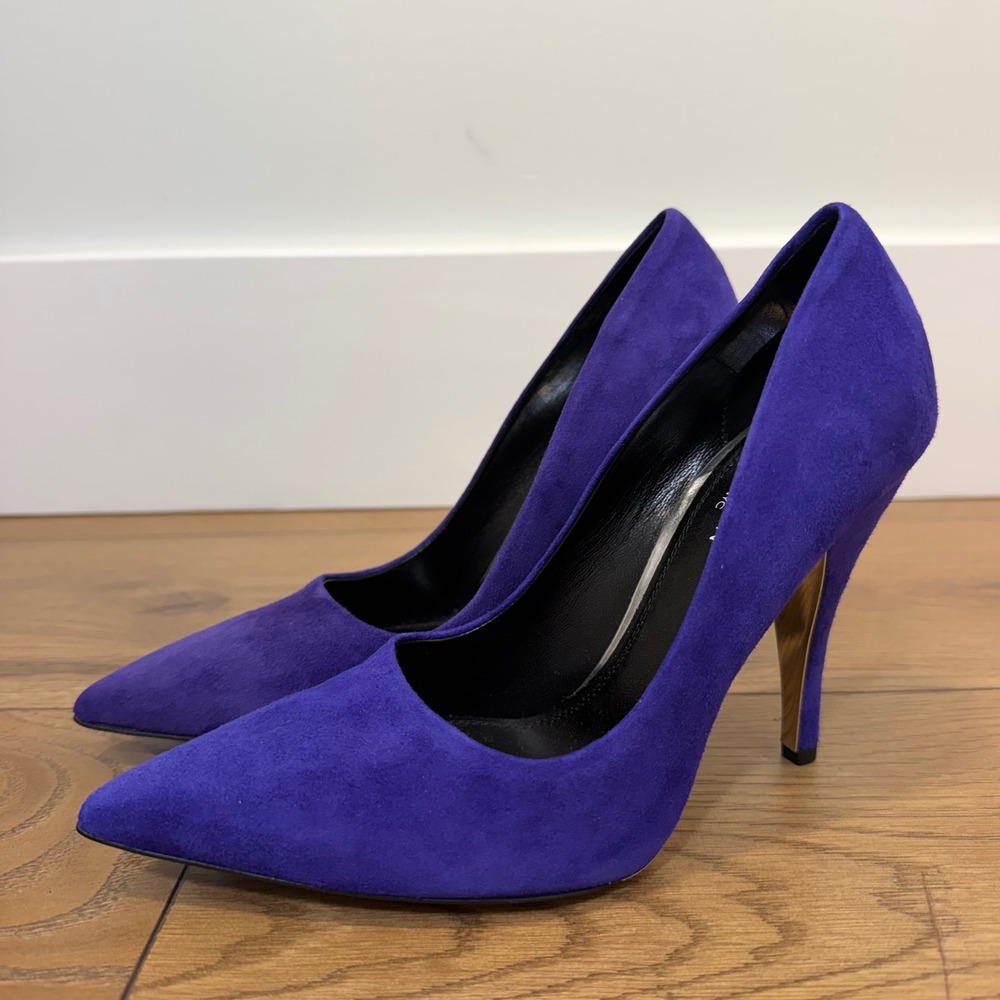 Calvin Klein 205W39NYC Rosaine Pumps 35 Purple Suede Pointed Toe Heels Italy